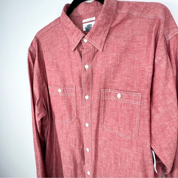 NWT Old Navy Slim Fit Cotton Linen Blend Chambray Casual Button Up Shirt XL - Picture 2 of 9